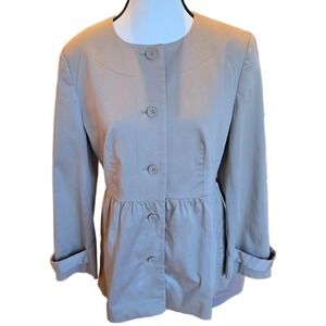VTG Y2K Body By Victoria Trench Jacket 8‎ Beige Peplum Collarless Coat 218915